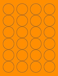 8-1/2" x 11" Fluorescent Orange Labels, 24 Labels per Sheet, 1.66" Round
