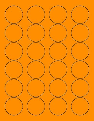 8-1/2" x 11" Fluorescent Orange Labels, 24 Labels per Sheet, 1.66" Round