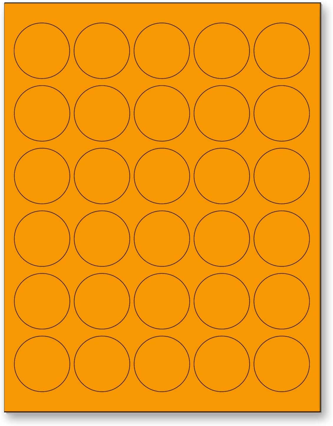 8-1/2" x 11" Fluorescent Orange Labels, 30 Labels per Sheet, 1.5" Round
