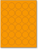 8-1/2" x 11" Fluorescent Orange Labels, 30 Labels per Sheet, 1.5" Round