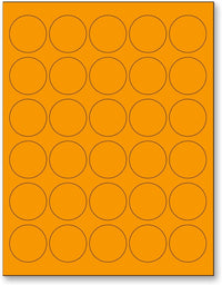 8-1/2" x 11" Fluorescent Orange Labels, 30 Labels per Sheet, 1.5" Round