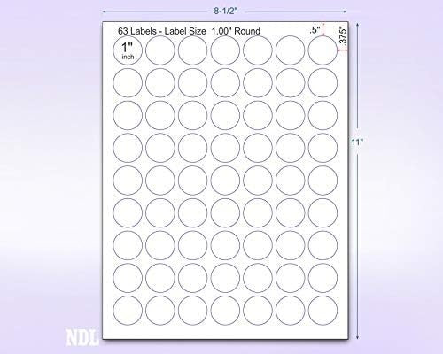 8-1/2" x 11" Fluorescent Yellow Labels, 63 Labels per Sheet, 1" Round