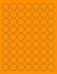 8-1/2" x 11" Fluorescent Orange Labels, 63 Labels per Sheet, 1" Round
