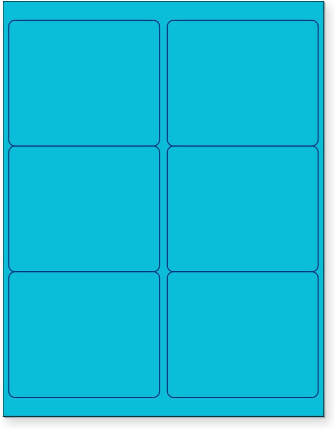 8-1/2" x 11" Fluorescent Blue Labels, 6 Labels per Sheet, 4" x 3-1/3"