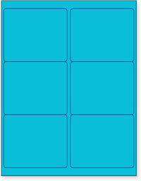 8-1/2" x 11" Fluorescent Blue Labels, 6 Labels per Sheet, 4" x 3-1/3"
