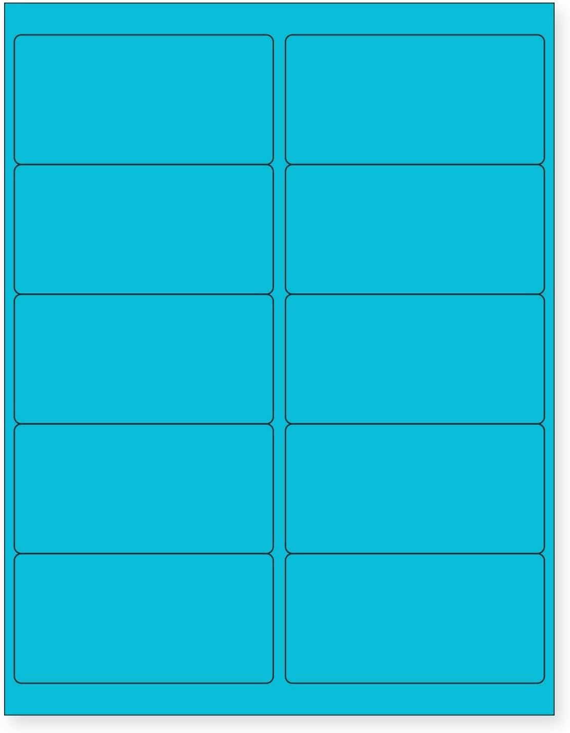 8-1/2" x 11" Fluorescent Blue Labels, 10 Labels per Sheet, 4" x 2"