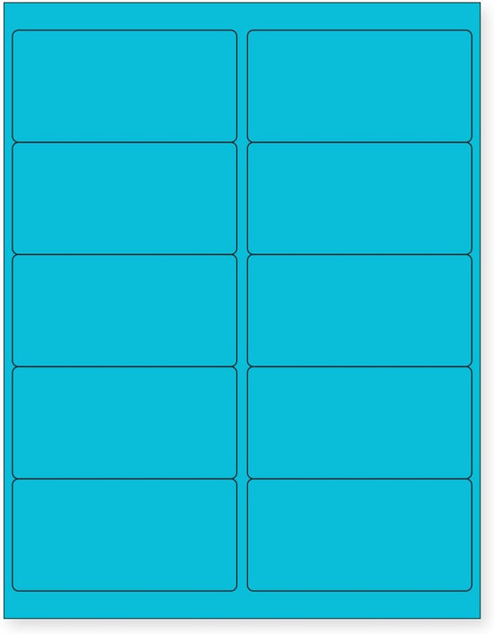 8-1/2" x 11" Fluorescent Blue Labels, 10 Labels per Sheet, 4" x 2"