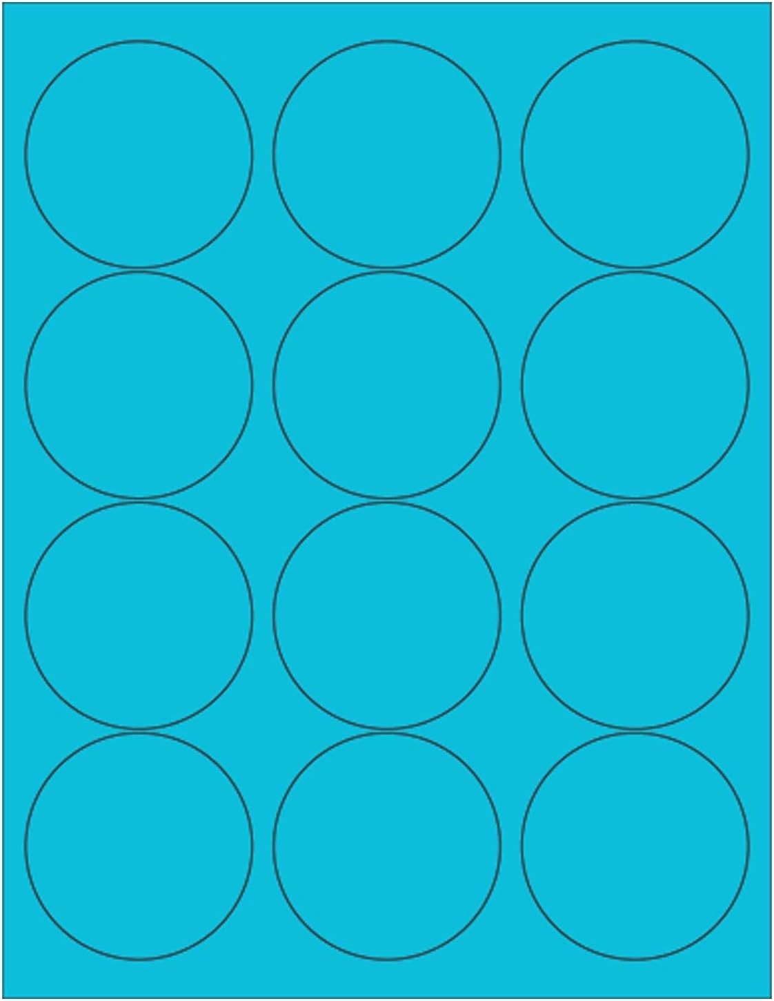 8-1/2" x 11" Fluorescent Blue Labels, 12 Labels per Sheet, 2.5" Round