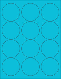 8-1/2" x 11" Fluorescent Blue Labels, 12 Labels per Sheet, 2.5" Round