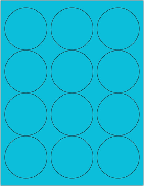 8-1/2" x 11" Fluorescent Blue Labels, 12 Labels per Sheet, 2.5" Round