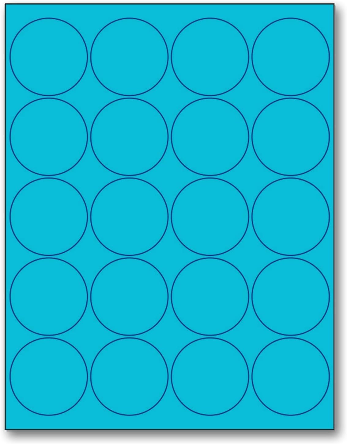 8-1/2" x 11" Fluorescent Blue Labels, 20 Labels per Sheet, 2" Round