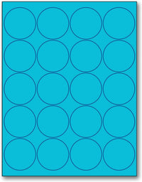 8-1/2" x 11" Fluorescent Blue Labels, 20 Labels per Sheet, 2" Round