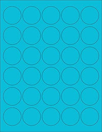 8-1/2" x 11" Fluorescent Blue Labels, 30 Labels per Sheet, 1.5" Round