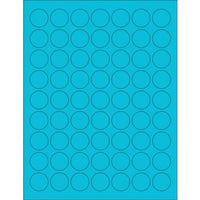 8-1/2" x 11" Fluorescent Blue Labels, 63 Labels per Sheet, 1" Round