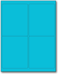 8-1/2" x 11" Fluorescent Blue Labels, 4 Labels per Sheet, 4" x 5"