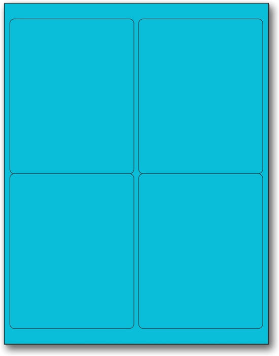 8-1/2" x 11" Fluorescent Blue Labels, 4 Labels per Sheet, 4" x 5"