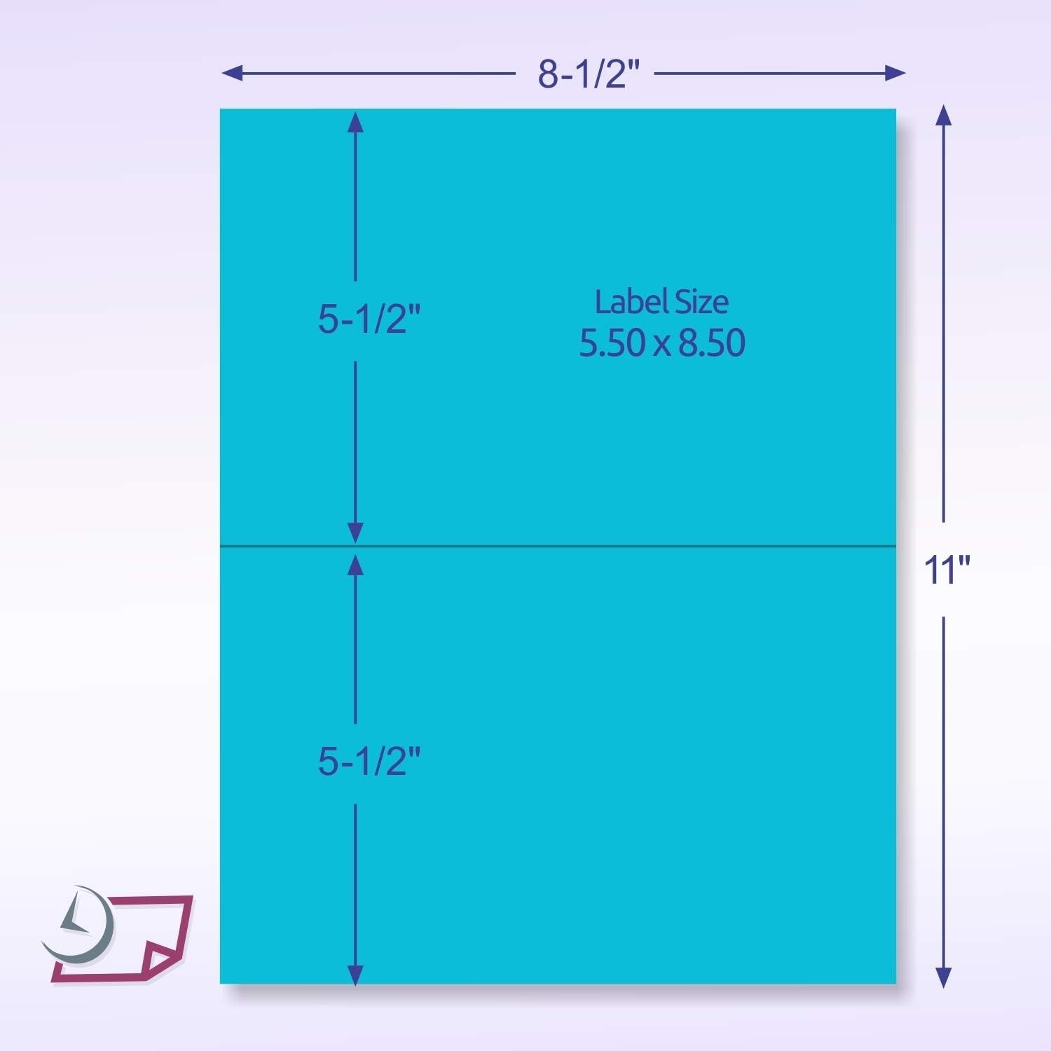 8-1/2" x 11" Fluorescent Blue Labels, 2 Labels per Sheet, 8-1/2" x 5-1/2"