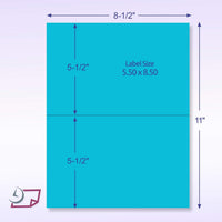 8-1/2" x 11" Fluorescent Blue Labels, 2 Labels per Sheet, 8-1/2" x 5-1/2"