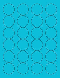 8-1/2" x 11" Fluorescent Blue Labels, 24 Labels per Sheet, 1.66" Round