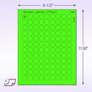 8-1/2" x 11" Fluorescent Green Labels, 108 Labels per Sheet, 3/4" Round