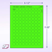 8-1/2" x 11" Fluorescent Green Labels, 108 Labels per Sheet, 3/4" Round