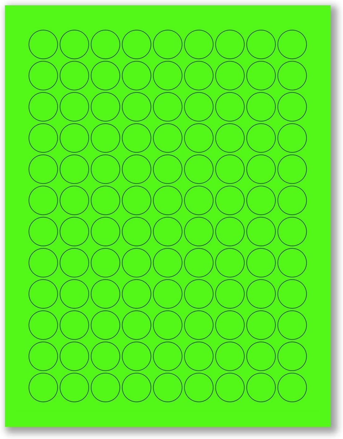 8-1/2" x 11" Fluorescent Green Labels, 108 Labels per Sheet, 3/4" Round