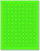 8-1/2" x 11" Fluorescent Green Labels, 108 Labels per Sheet, 3/4" Round