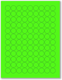 8-1/2" x 11" Fluorescent Green Labels, 108 Labels per Sheet, 3/4" Round