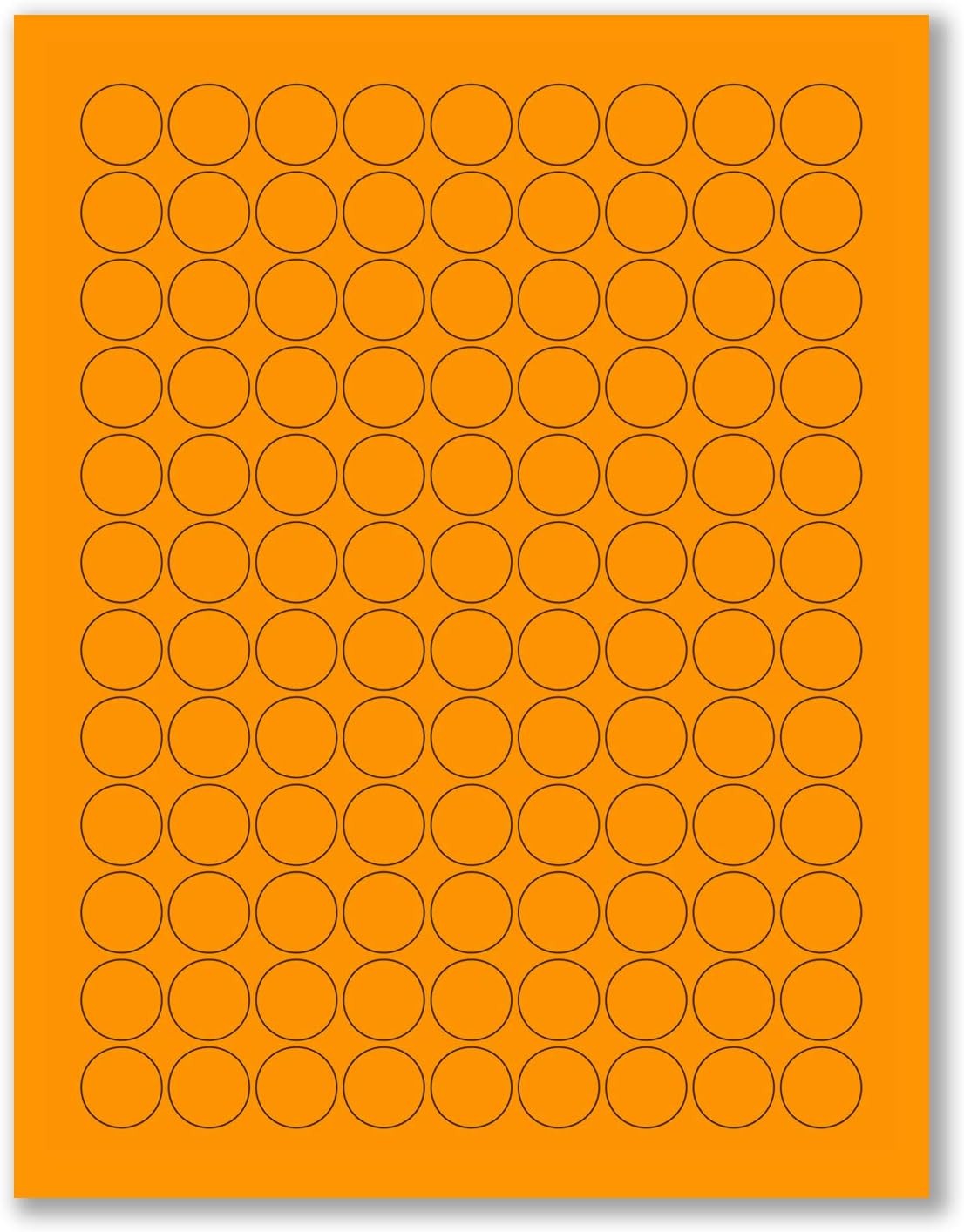 8-1/2" x 11" Fluorescent Orange Labels, 108 Labels per Sheet, 3/4" Round
