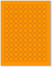 8-1/2" x 11" Fluorescent Orange Labels, 108 Labels per Sheet, 3/4" Round