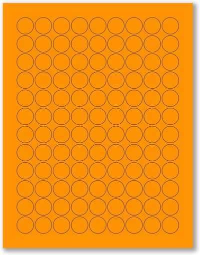 8-1/2" x 11" Fluorescent Orange Labels, 108 Labels per Sheet, 3/4" Round