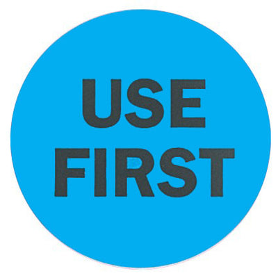 2" Inventory Stickers, 500 Permanent Blue “Use First” Labels, 3" Core