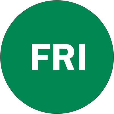 2" Inventory Stickers, 500 Permanent Green “FRI” Labels, 3" Core