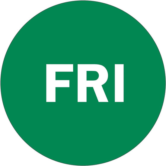 2" Inventory Stickers, 500 Permanent Green “FRI” Labels, 3" Core