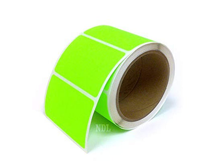 3 x 2 Rectangle Stickers, 250 Permanent Labels, Green Fluorescent, 3" Core