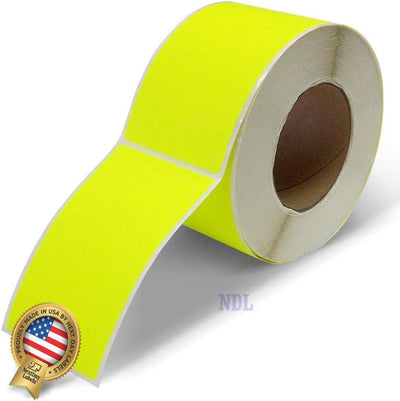 3 x 5" Rectangle Stickers, 500 Permanent Labels, Yellow Fluorescent, 3" Core.