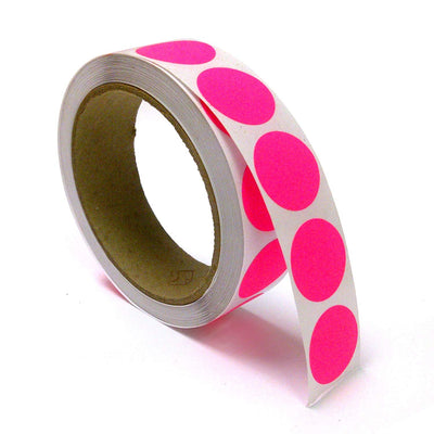 1" Circle Stickers, 500 Permanent Labels, Pink Fluorescent, 3" Core