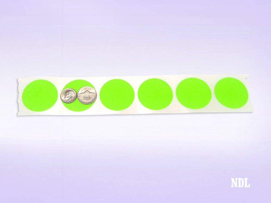 1.5" Circle Stickers, 500 Permanent Labels, Green Fluorescent, 3" Core