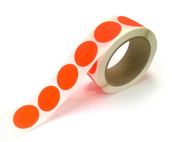 1.5" Circle Stickers, 500 Permanent Labels, Red Fluorescent, 3" Core
