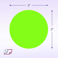 2" Circle Stickers, 500 Permanent Labels, Green Fluorescent, 3" Core