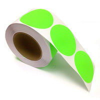 2" Circle Stickers, 500 Permanent Labels, Green Fluorescent, 3" Core