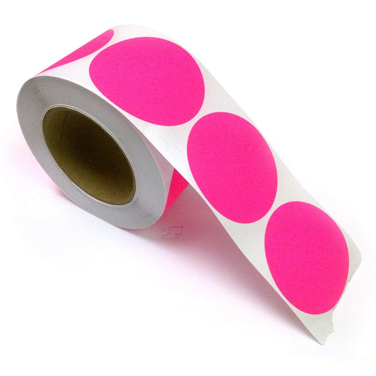 2" Circle Stickers, 500 Permanent Labels, Pink Fluorescent, 3" Core