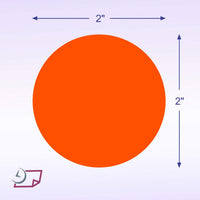 2" Circle Stickers, 500 Permanent Labels, Red Fluorescent, 3" Core