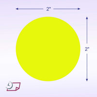 2" Circle Stickers, 500 Permanent Labels, Yellow Fluorescent, 3" Core