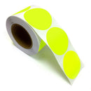 2" Circle Stickers, 500 Permanent Labels, Yellow Fluorescent, 3" Core