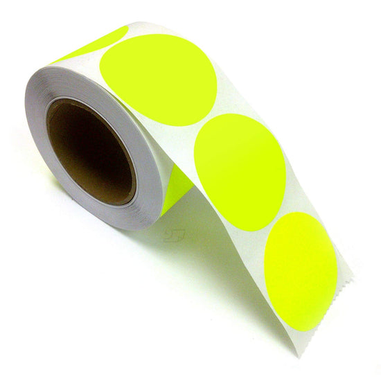 2" Circle Stickers, 500 Permanent Labels, Yellow Fluorescent, 3" Core