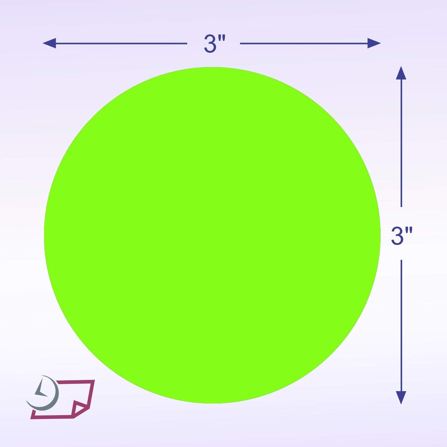 3" Circle Stickers, 500 Permanent Labels, Green Fluorescent, 3" Core