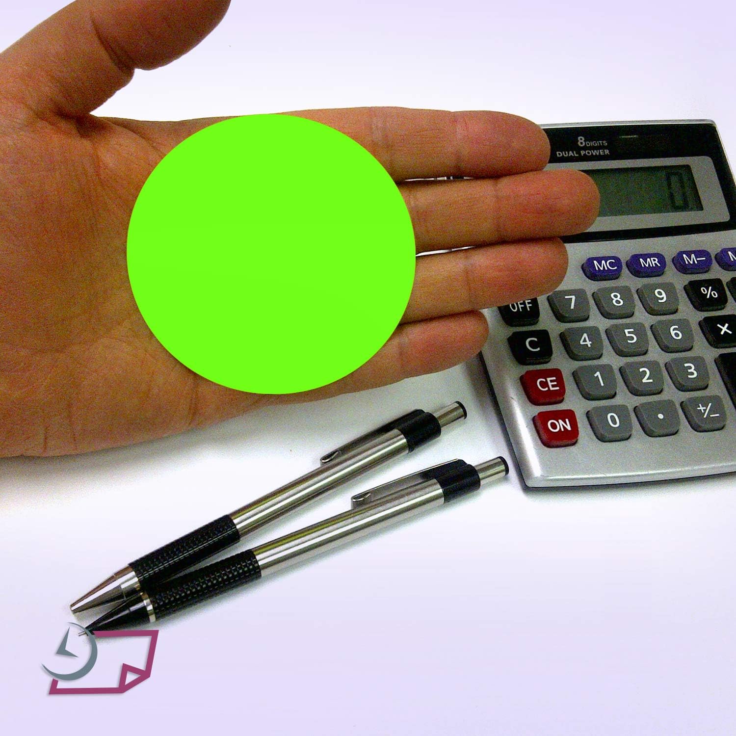 3" Circle Stickers, 500 Permanent Labels, Green Fluorescent, 3" Core