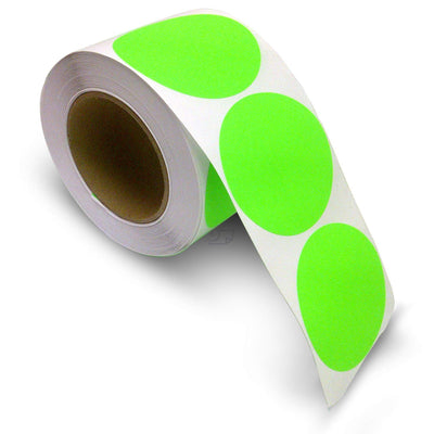 3" Circle Stickers, 500 Permanent Labels, Green Fluorescent, 3" Core