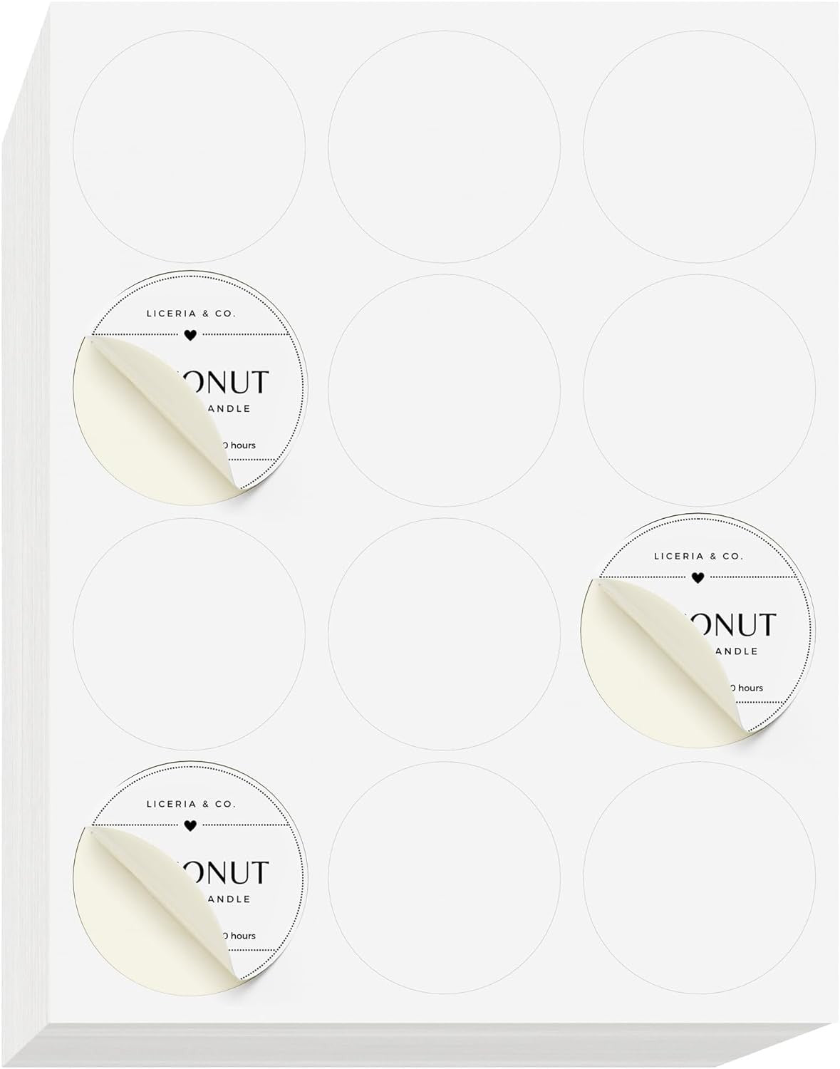 8-1/2" x 11" White Laser Labels, 12 Labels per Sheet, 2.5" Round.